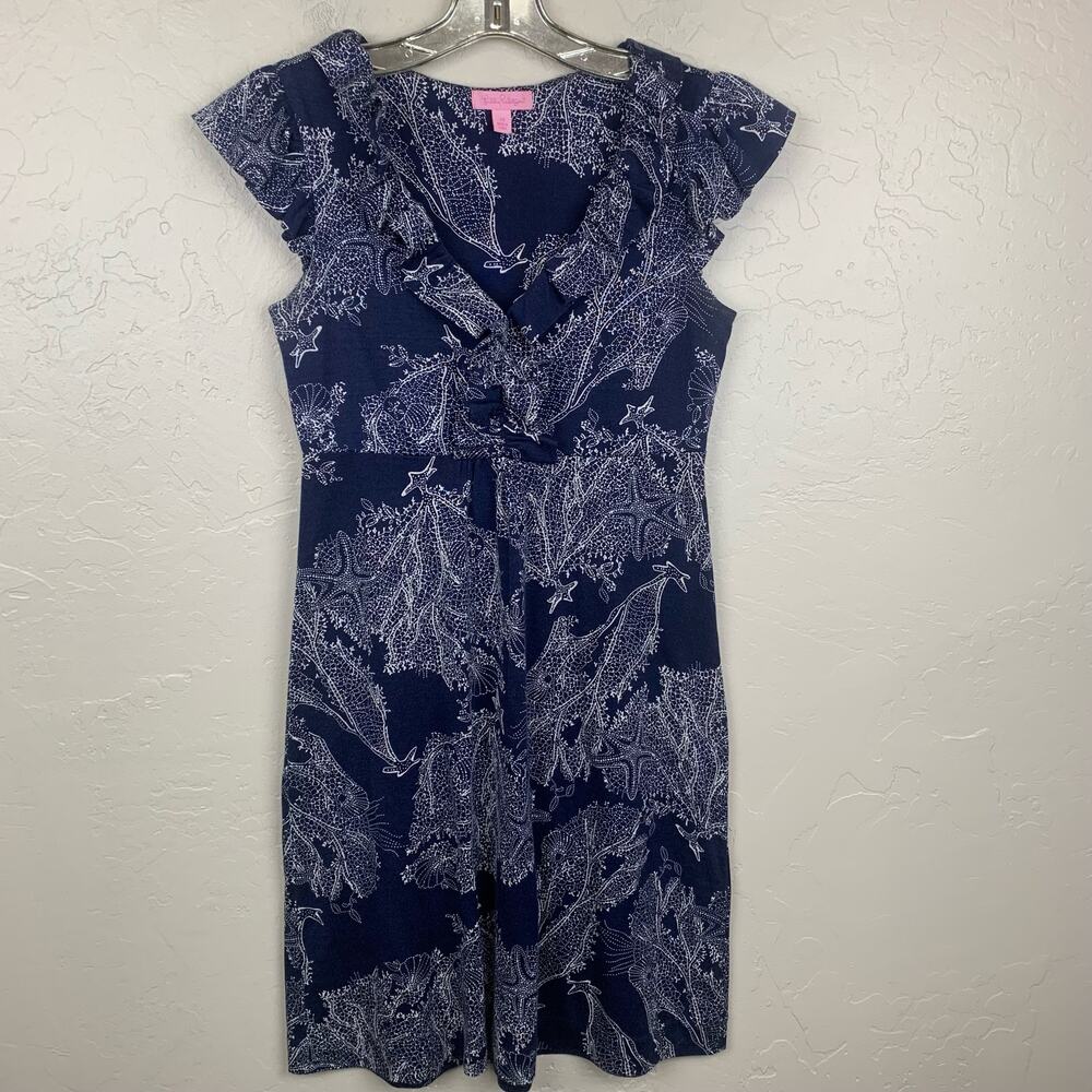 Lilly Pulitzer Women's Blue and White Blaney Silk Blend Midi Dress - XS